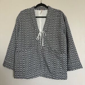 Free People Lulu Jacquard Jacket Geometric Front Tie Drop Shoulders Size Small
